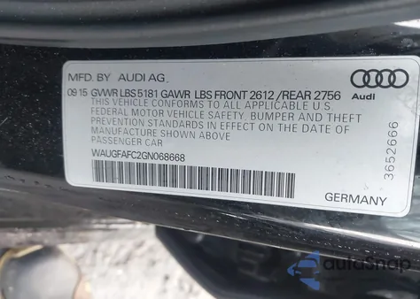 2016 Audi A6 2.0T Premium Plus z USA, uszkodzony, nr VIN WAUGFAFC2GN068668